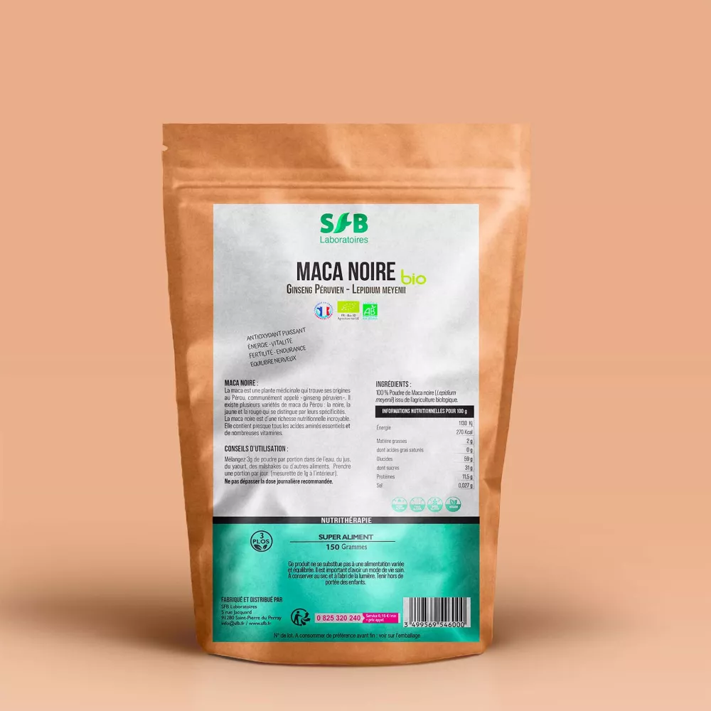 Maca noire bio - Ginseng Péruvien bio - Compléments alimentaire bio - SFB Laboratoires